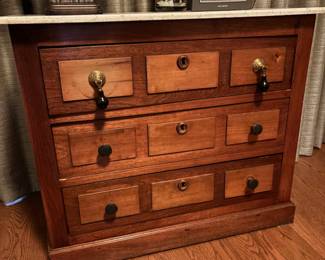 Mahogany Wash Stand with Marble Top - 27"h x 32"w x 17d