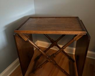 Drop Leaf Bamboo Style Serving Table with Support Legs - Removable Center Tray   30"h x 30"w x 20"d - extended 78"w