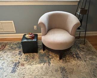 Swivel Chair with small Leather Ottoman.                         Chair -32'h x 38"d x 32" w