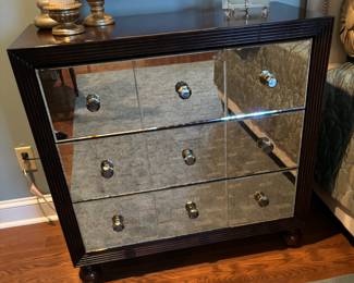 Tommy Bahamas 3 drawer Mahogany Mirrored Nightstand Pair.   34"h x 36"w x 18"d. Perfect Condition