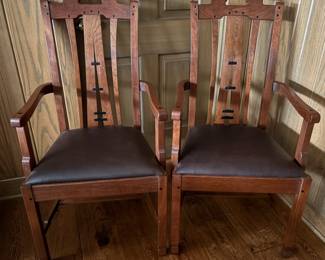 Pair Of Stickley Cherry East Colorado Arm Chairs.  43"h x 23"w x 24"d