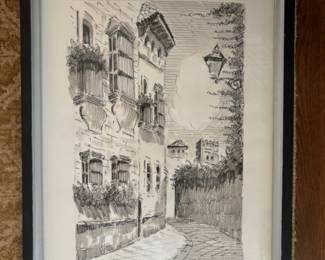 Original Ink Wash Street Scene