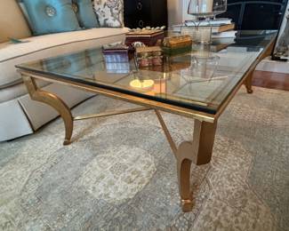 Antique Gold Glass Top Cocktail Table - perfect - 19"h x 54"w x  37"d