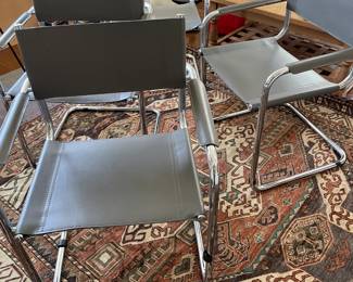 Set of 4 Italian Chrome and Grey Leather Chairs