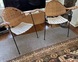 Pair of Modern Rattan and Iron Chairs
