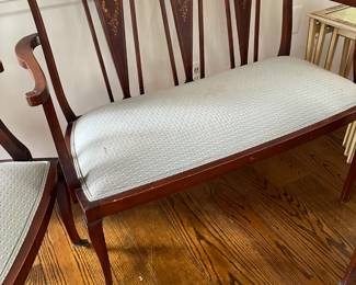 Antique Satin Wood Painted Love Seat with 2 matching Chairs