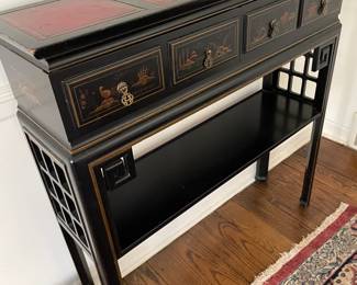 Chinoiserie Painted Leather Top Console with Greek Key Design