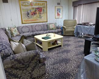 Sectional sofa, vintage coffee table, recliner