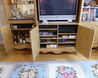 French Country 3 section display/storage wall unit, books, bric-a-brac, electronics