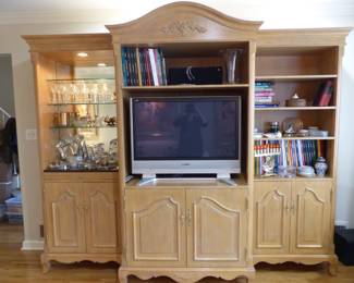 French Country 3 section display/storage wall unit, books, bric-a-brac