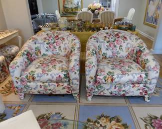 Pair of floral accent chairs