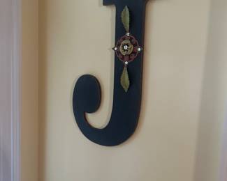 wooden J intitial wall art