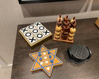Wood games and leather coaster set