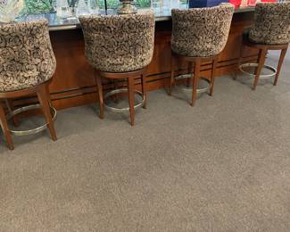 Bar Stools - (counter height) - 21st century: swivel with polished mahogany with stainless - good condition - set of 4.