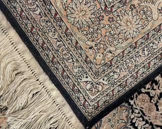 Another view - back side of the Tabriz styled 100% silk rug - with center foliate medallion with multiple boarders (5' x 3') excellent condition - hand-made with hand-tied fringe