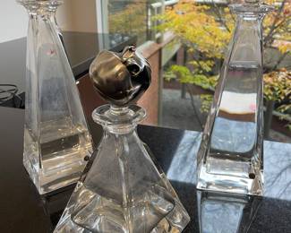 Glass decanters by Studio Ottaviani - Italian silver stoppers - set of 3 (18" and smaller)