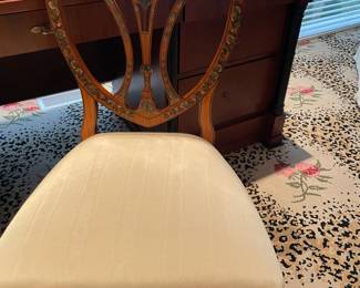 Another view of the Edwardian-styled side chair with ivory silk upholstered seat (21" x 18" x 37") - excellent condition,