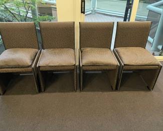 Another view of the custom upholstered parsons chairs with leather trim and down seat cushions (4 shown here - 8 available)