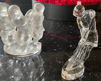 Lalique Luxembourg figural and Baccarat woman golfer - 9"