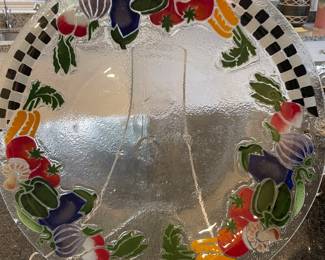 large 19.5" glass plate with colored vegatables - no signature