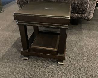 Pair of Italian Ebonized side tables by Cassina - after Frank Lloyd Wright - one table has a small water-mark on top - normal wear