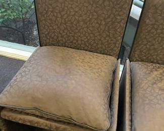 Custom upholstered parsons chairs with leather trim and down seat cushions (8)