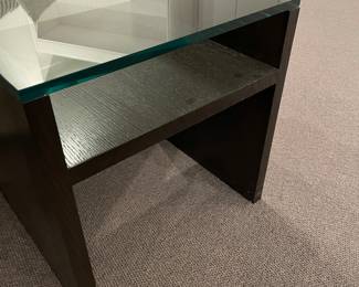 Wood and glass side table with 1" thick glass top - excellent condition