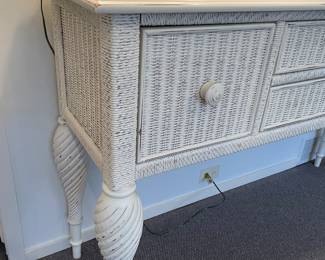 Another view of the painted sideboard (wood with woven details) by Lexington (60" x 17" x 37") - excellent condition - center drawer with felt lining