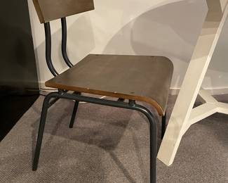 Another view of the Pair of Crate & Barrel wood side chairs with metal legs and back supportart