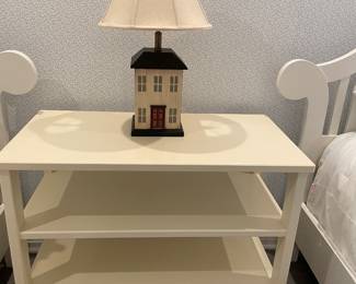 3-tier painted bookcase/shelf shown with lamp - "house form" with shade - excellent condition