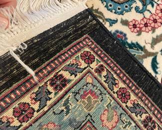 Another view of the back of the Farahan styled rug - with center medallion with triple boarders - excellent condition - hand-made with hand-tied fringe - 6'1" x 3'11" - in excellent condition
