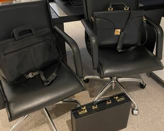 Bally Briefcase - black - very good condition, and black leather Bottega Venetta hard briefcase - leather - excellent condition, office chairs - matched set of 2 - black leather and chrome