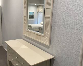4-drawer ivory painted console - waxed - (48" x 17" x 33") - excellent condition by De Cristgaro for Lexington and Ivory mirror (38" x 44") with beveled mirror edge - by Lexington - excellent condition