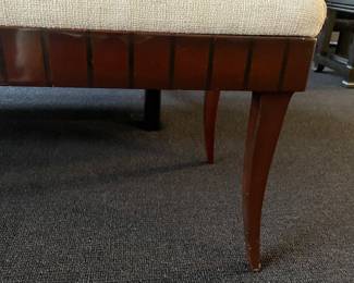 Art Deco-styled bench - padded seat- raised on saber legs (18" x 60" x 16") - very good condition - Newly re-upholstered