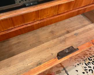 Another picture of the lower drawer in the Biedermeier Ebonized Vitrine - 19th century: 3 shelves, glass door, and lower drawer. (Key present and letter of authenticity).