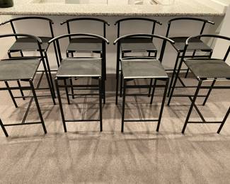 Baleri Italian bar stools after Philippe Stark - set of 8 - metal legs and back (33" x 21" x 16") - excellent condition