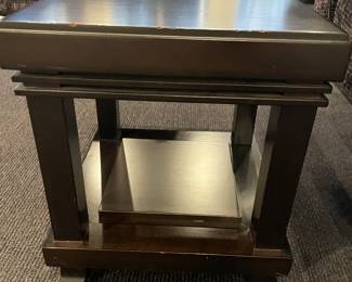 Italian ebonized side tables by Cassina after Frank Lloyd Wright - pair of tables (one has a slight watermark on the top - other is in excellent condition.)