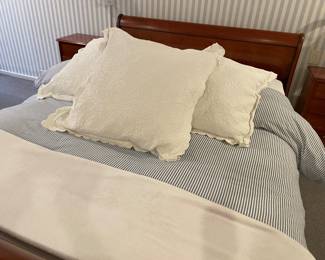 Queen linens: bedskirt, sheets, blanket, duvet, pillows and Euro shams