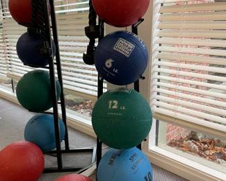 medicine balls with rack - set - like new