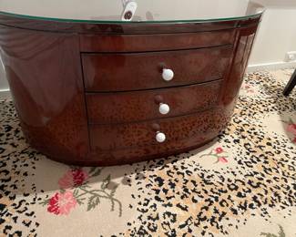 Another view of the Art Deco nightstands - pair - Oval with 3 drawers and acrylic pulls - (20" x 36.25" x 22")