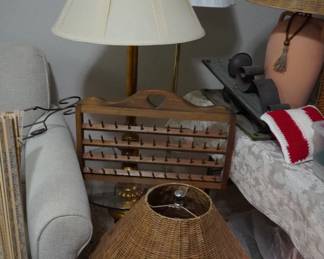 lamps, wicker lamp shade, thread holder