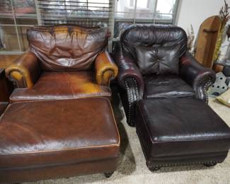 leather chairs and ottomans