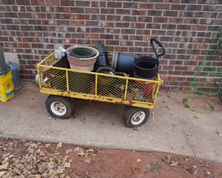 wagon, flower pots