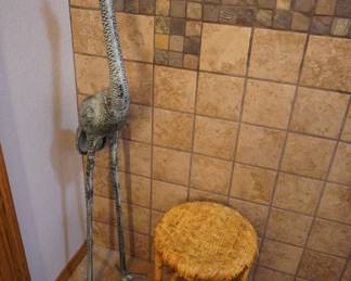 crane, wicker stool