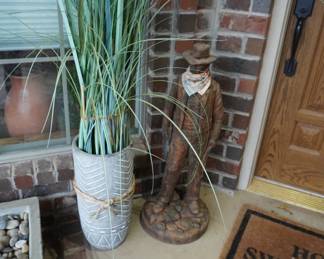 cowboy statue, pot