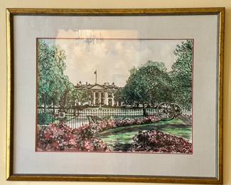 “Spring White House” mixed media original art. Signed.