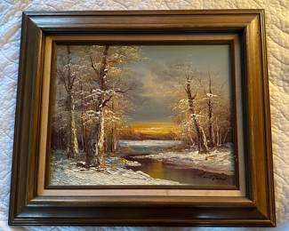 Signed Original Winter Landscape Painting 
