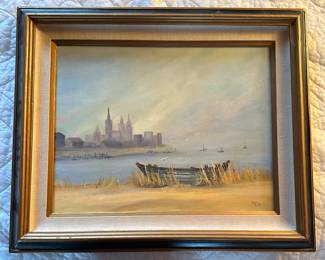 Signed Original Lake Landscape Painting 