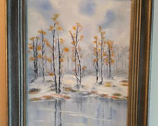 Signed Original Winter Landscape Painting 
