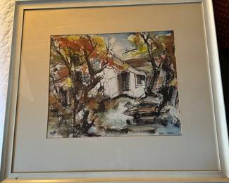Signed Original Landscape and Cabin Pastel Artwork 